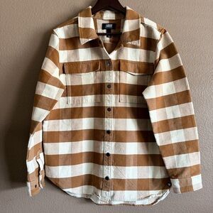 Duluth Trading Co Alaskan Hardgear Brown and Tan Plaid Shirt Jacket Size Large